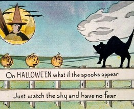 Halloween Postcard Metropolitan News 412 Black Cat On Fence Non Posted Vintage - £57.48 GBP