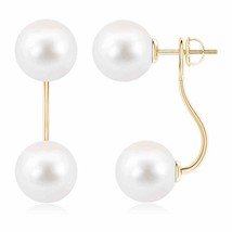 Freshwater Cultured Pearl Round Two Stone Earrings in 14K Gold (Grade-AA , 10MM) - £243.83 GBP