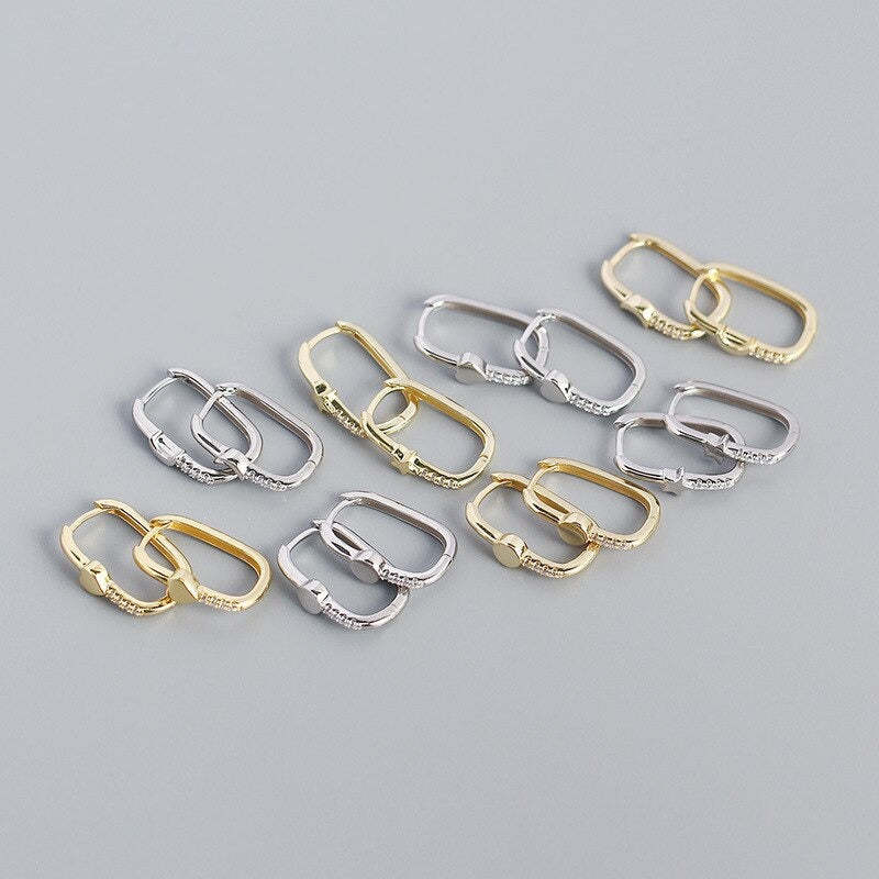 Anyco Earrings Punk Shiny Zircon Ear Buckle Simple Rock Hoop Sterling Silver Item image 6
