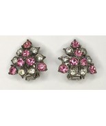 Vintage Clip on Earrings Signed BOGOFF Pink &amp; Clear Sparkling Rhinestones - $20.00