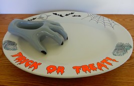 Fun 3D Clay Designs ceramic ghoulish hand trick or treat Halloween platt... - $30.00