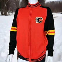 Vtg NHL Hockey Jacket Mens XL Calgary Flames Red Blasty Patch Full Zip Sweater - £63.11 GBP