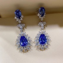 4.50CT Pear Simulated Tanzanite DropDangle Earrings 14k White Gold Plated Silver - £102.22 GBP