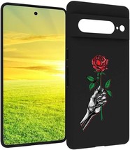 Compatible with Google Pixel 7 Pro Case, Skull Skeleton Hand Holding Red Rose - £4.81 GBP