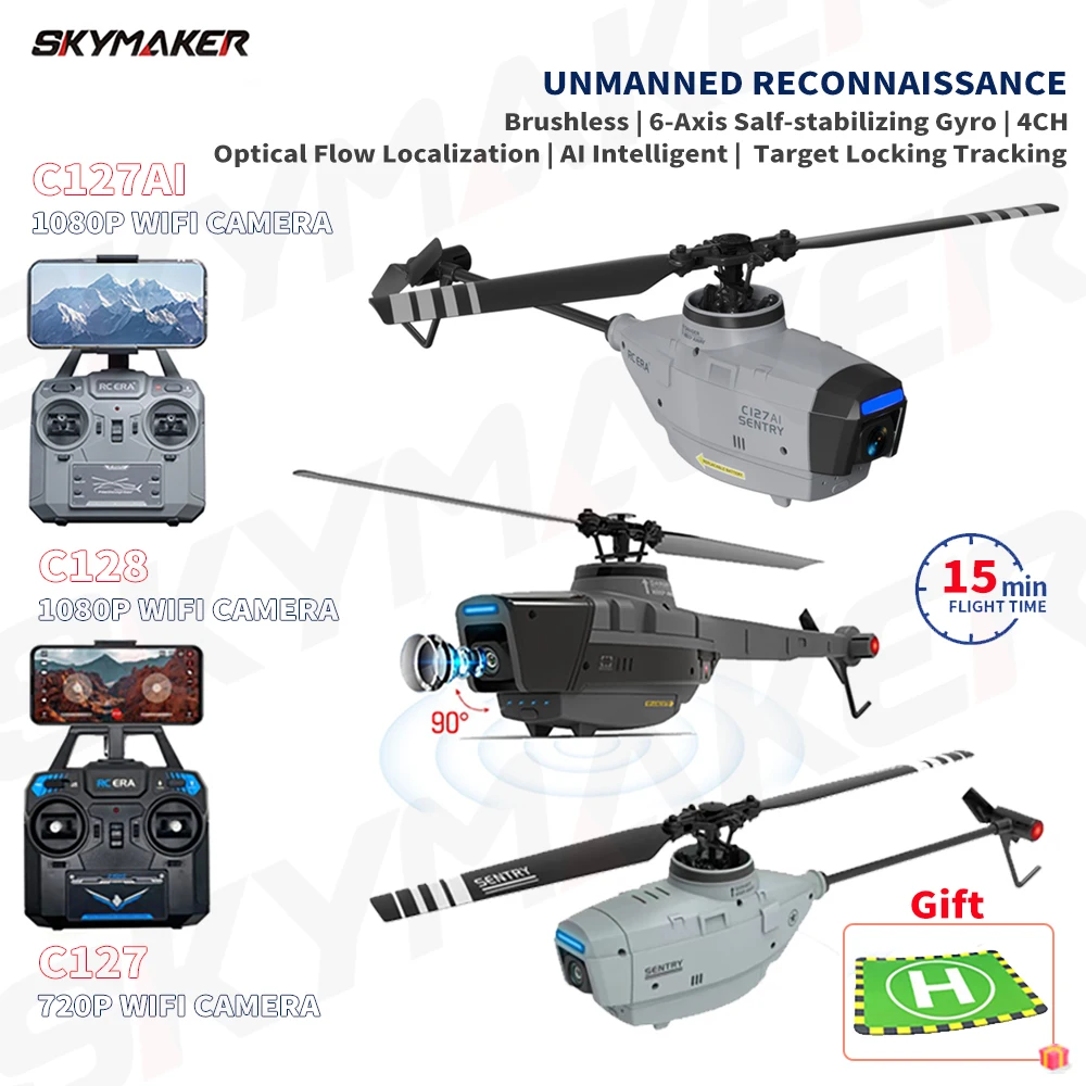 C127AI C127 C128 Pro RC Helicopter with Wifi FPV Camera 4CH 6-Axis Gyro 2. - £96.23 GBP+