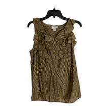 Loft Womens Shirt Adult Size Medium Brown Gold Polkadot Ruffle Sleeveless Button - £17.69 GBP