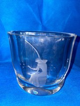 Orrefors Crystal Vase Engraved Lady Playing Harp 6” tall - $90.00