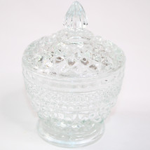 Vintage Anchor Hocking Wexford Pressed Glass Lidded Sugar Dish Bowl 5.25&quot; tall - £10.82 GBP