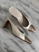CHANEL Mules Size 37.5 US 7 Vintage Two Tone Pearly White &amp; Beige Heels ... - $5,098.78 MXN