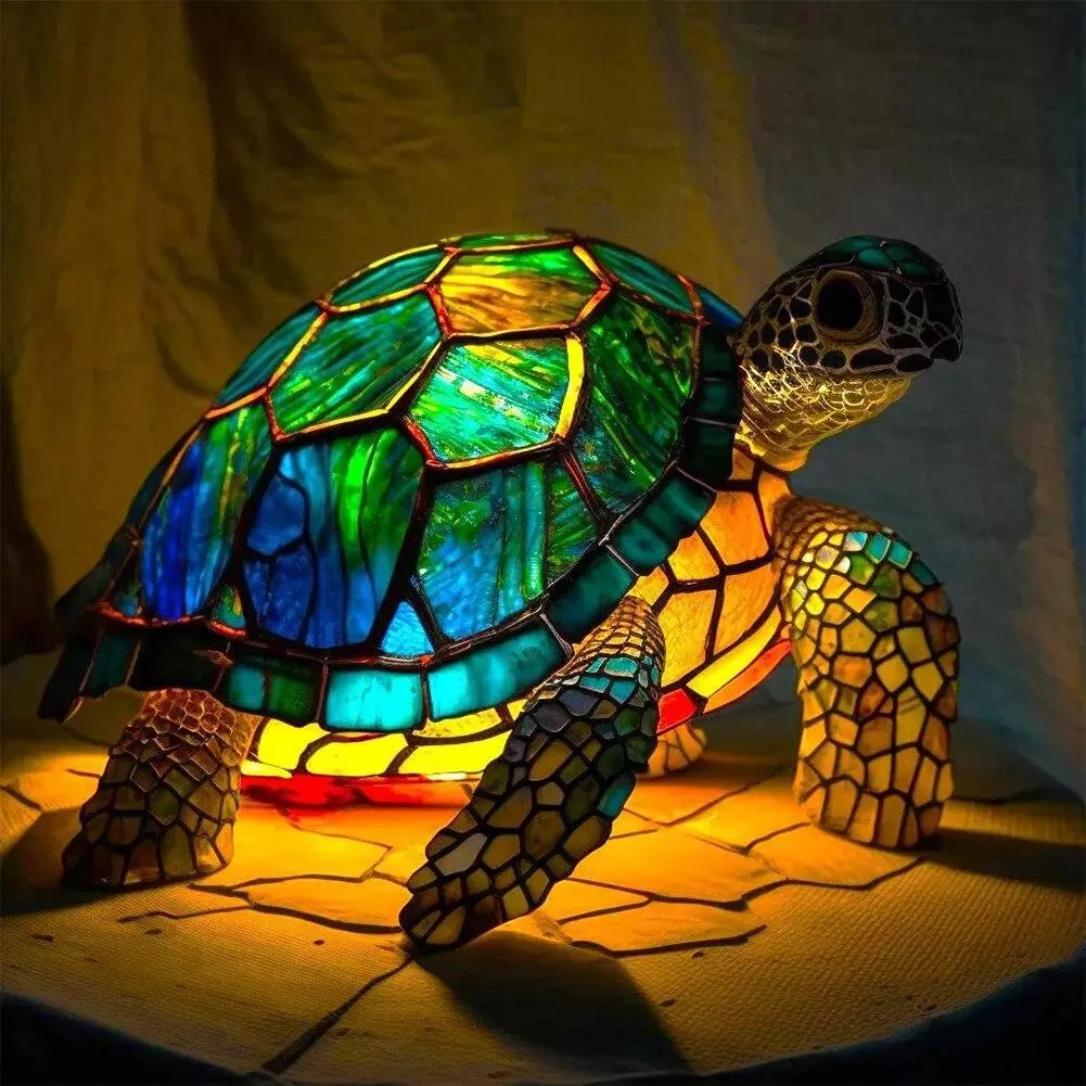 3d Turtle Table Lamp Series Stained Glass Stained Night Light Retro Desk... - $65.81 CAD