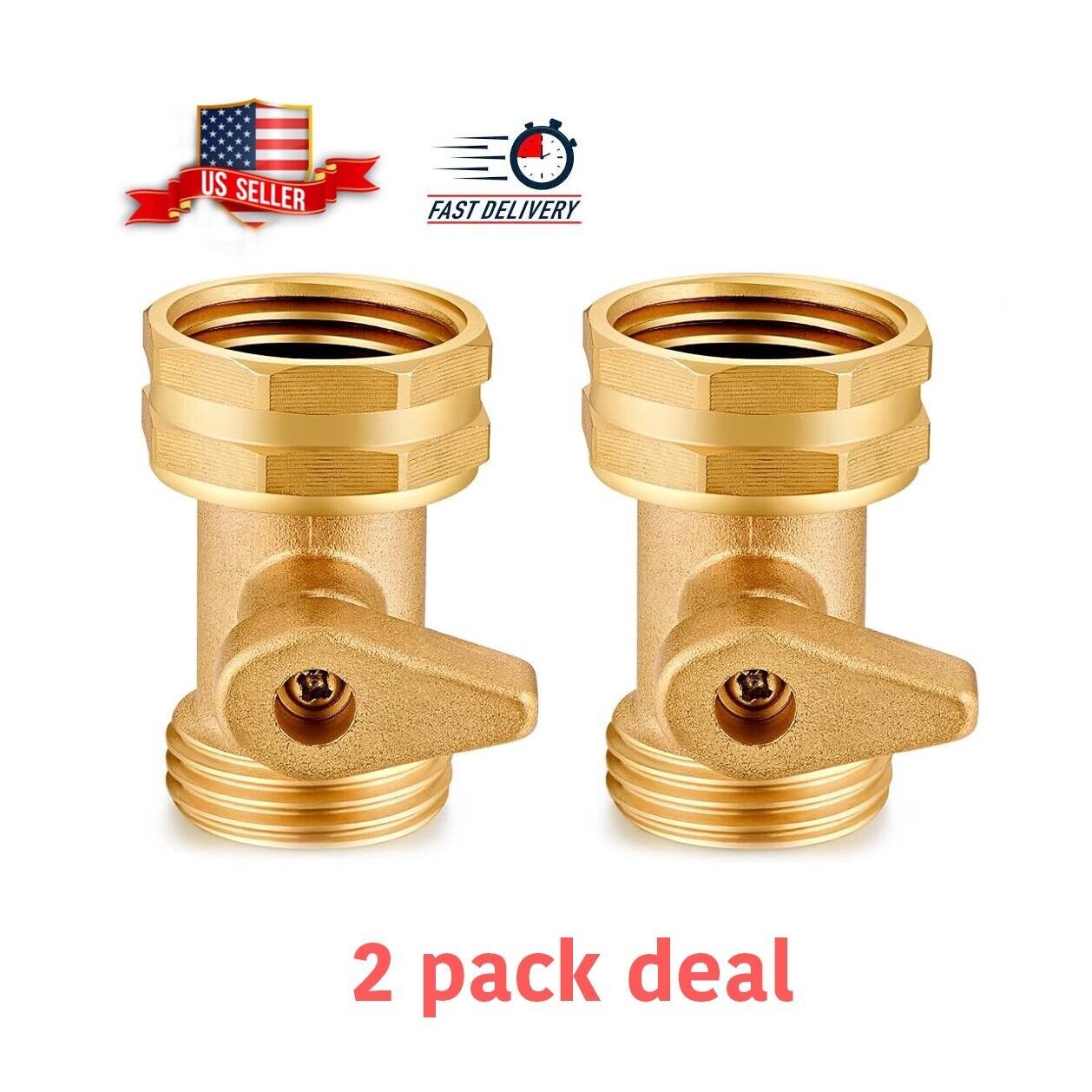 Primary image for Heavy Duty Brass Garden Hose Shut Off Valve Connector- 2 Pack
