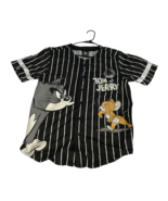 Vtg Tom &amp; Jerry Cartoon Baseball Jersey Adult M Black &amp; White Striped Y2... - $33.25