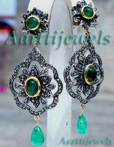 Victorian 3.51ct Rose Cut Diamond Emerald Lovely Earrings Vintage VTJ EHS - $1,029.43