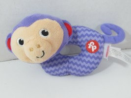 Fisher-Price Snugamonkey plush baby ring rattle purple chevron stripes red ears - $14.84