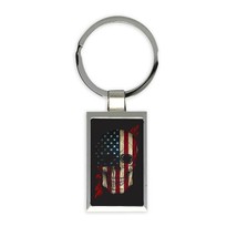 Skull American Flag : Gift Keychain USA United States Patriotic Horror Halloween - £6.42 GBP