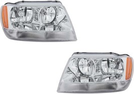 Headlights For Jeep Grand Cherokee 1999 2000 2001 2002 2003 2004 Chrome Pair - £164.39 GBP