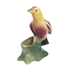 Royal Copley Vase Planter Bird on Tree Yellow Red Art Pottery VTG MCM 6 inch - £23.22 GBP
