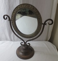 Vintage Art Deco Nouveau Bronze Colored Swivel Vanity Mirror x Dresser Table Top - £78.22 GBP