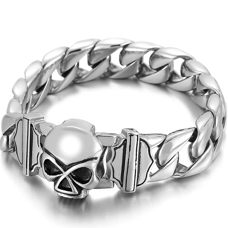 Punk Rock Skull Bracelet for Men Titanium Stainless Steel Skeleton Man Bracelets - £30.69 GBP