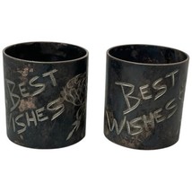 Antique Victorian Silverplate Napkin Rings Pair Best Wishes Wishbones Dark - $33.72 CAD