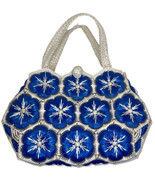 Vintage Handbag Purse Bag Antique Crochet Straw Plastic Blue &amp; White Flower - $96.19 CAD