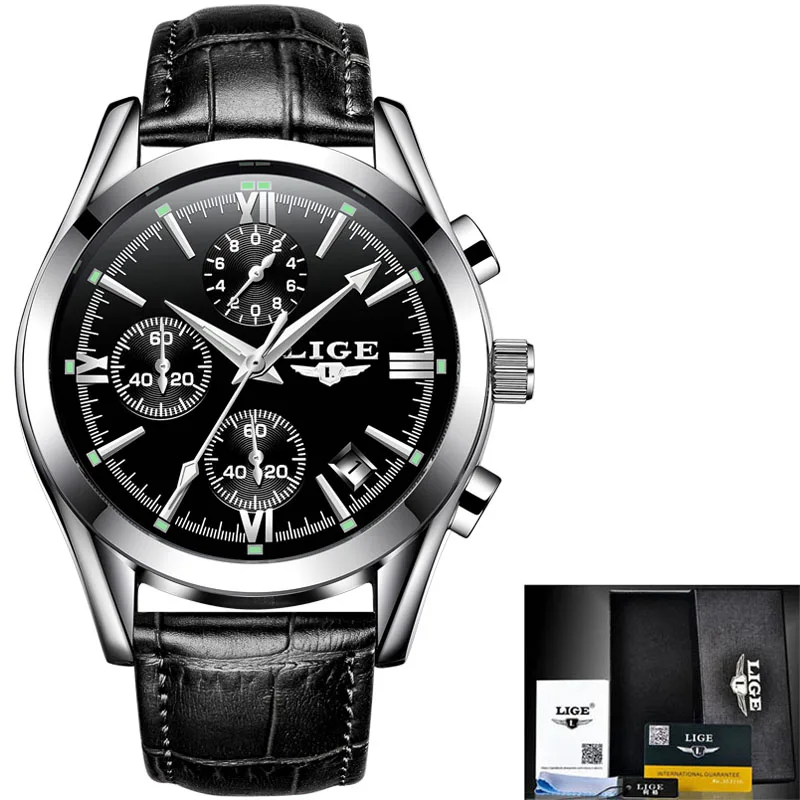 2024 LIGE  Fashion Mens     Watch Prem Leather Waterproof   Watch Men - £53.87 GBP