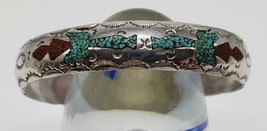 Sterling Silver 925 Turquoise Chip Fill Southwest Cuff Bracelet 12.08G SIZE 6.75 - £52.50 GBP