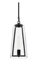 Desmond 8 in. 1-Light Modern Black Hanging Pendant Light with Smoke Seeded Glass - £39.56 GBP