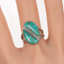sz8 Vintage KEK Zuni silver channel inlay turquoise ring - £90.89 GBP