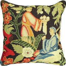 Throw Pillow Needlepoint St. Cyr Center 18x18 Multi-Color Black Cotton V... - £227.41 GBP