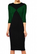 Black green pencil midi dress 3/4 sleeve small nwot - $201.11 MXN