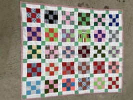 Vintage Authentic Double Knit handmade baby patchwork style quilt 32”x38” - £14.24 GBP