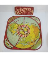 Tin Litho &quot;Aeroplane Race Round the World Fliers&quot; Board game Plus Checkers - $102.21 CAD