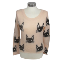 Love &amp; Dreams Women Pullover Sweater Acrylic Medium Cat face pink black ... - $19.79