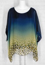 Grey Violet Layering Tunic Top Sheer Silk Blue Gold Ombre Leopard Nwt One Size - £59.42 GBP