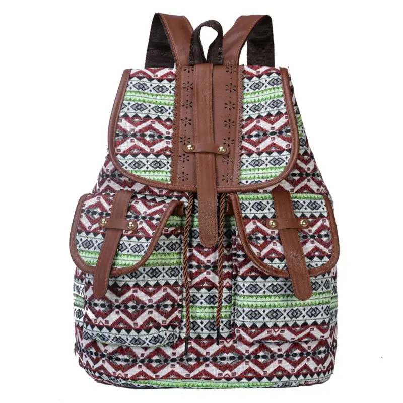 Vintage Print Canvas Ethnic Backpack for Women Girls School Student Backpa Draws - $108.28