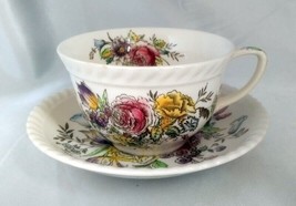 JOHNSON BROS Windsor Ware (England) GARDEN BOUQUET Floral Tea Cup &amp; Sauc... - £11.60 GBP