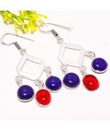 Red Garnet Blue Onyx Dangle Earrings - $56.26 MXN