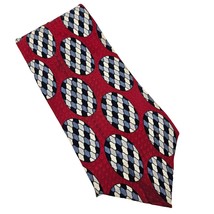 Bachrach All Silk Red Blue White Geometric Pattern Mens Necktie - £11.09 GBP