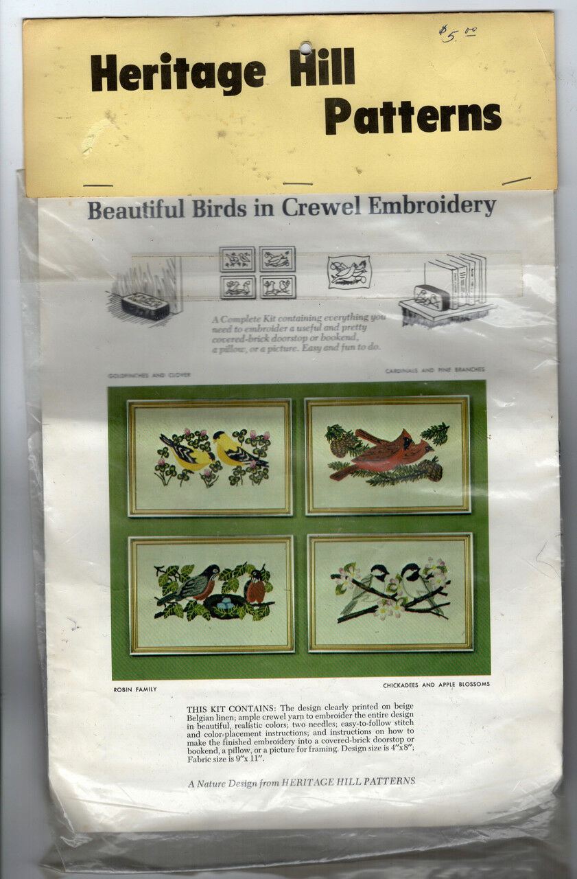 Vintage Heritage Hill Crewel Embroidery Kit Bird Couples Robin Cardinals Finches - $43.29