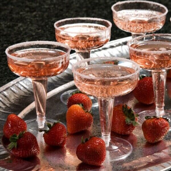 6 Plastic CHAMPAGNE 4&quot; GLASSES Crystal Clear wedding Coupe party glass T... - $19.11