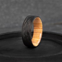 Handcrafted Mens Carbon Fiber Ring with Olive Wood - Unique Engagement Ring - £149.34 GBP