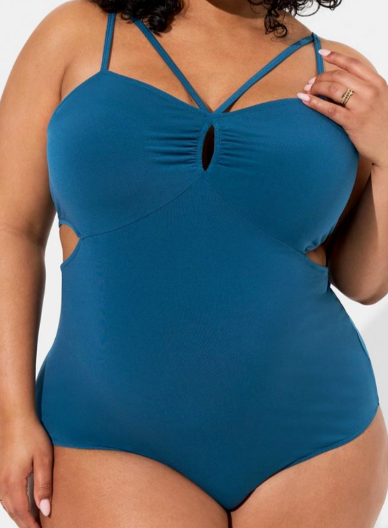 Primary image for Torrid Plus Size 3X Studio Knit Blue Strappy Cut Out Bodysuit Snap Crotch