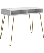 Athena Computer Desk with Storage, White Faux Marble - $2,443.41 MXN