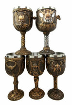 Ebros Odin Loki Thor Valkyrie Battle Longship Resin Wine Goblet Chalice Set of 5 - £71.93 GBP