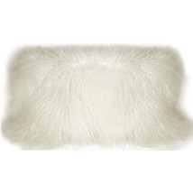Mongolian Sheepskin Snow White Rectangular Pillow, with Polyfill Insert - £60.85 GBP
