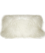 Mongolian Sheepskin Snow White Rectangular Pillow, with Polyfill Insert - £59.69 GBP
