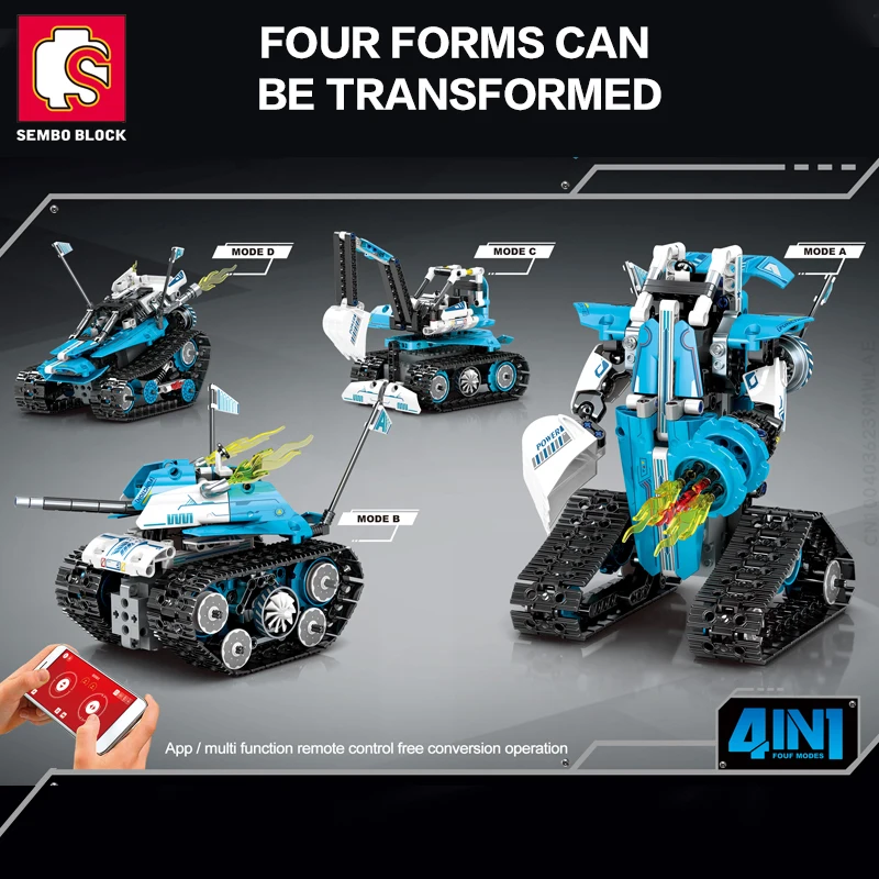 Sembo Technical 4-IN-1 Toys Transformation Vehicle Deformation Robot Car - £54.31 GBP+