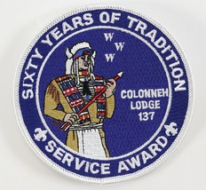 Vintage 60th Blue Service Award Colonneh Lodge 137 WWW OA Boy Scout Camp Patch - £9.39 GBP