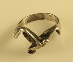 Vintage Signed Sterling Silver Detailed Flying Seagull Bird Statement Ring 6 3/4 - £38.93 GBP